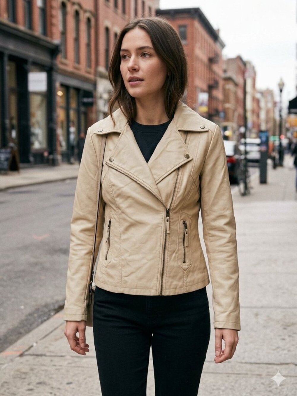 Max Studio Cream Faux Leather Asymmetrical Moto Biker Jacket Size S